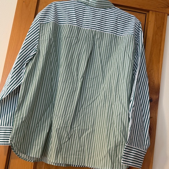 Talbots Shirt Green White Striped Poplin Collar Button cuffs Pullover size XL - Picture 6 of 7